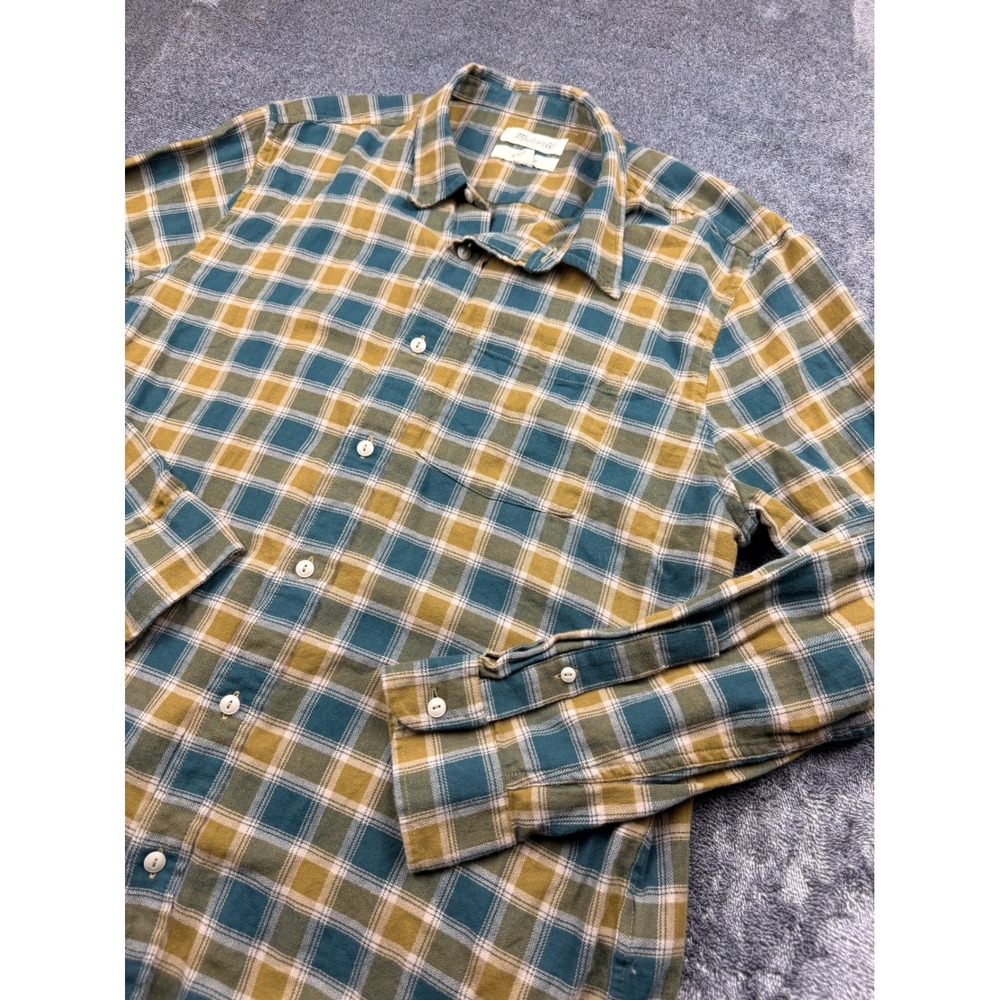 Madewell Mens Perfect Fit Flannel Shirt Large Blue Yellow Plaid Cotton L